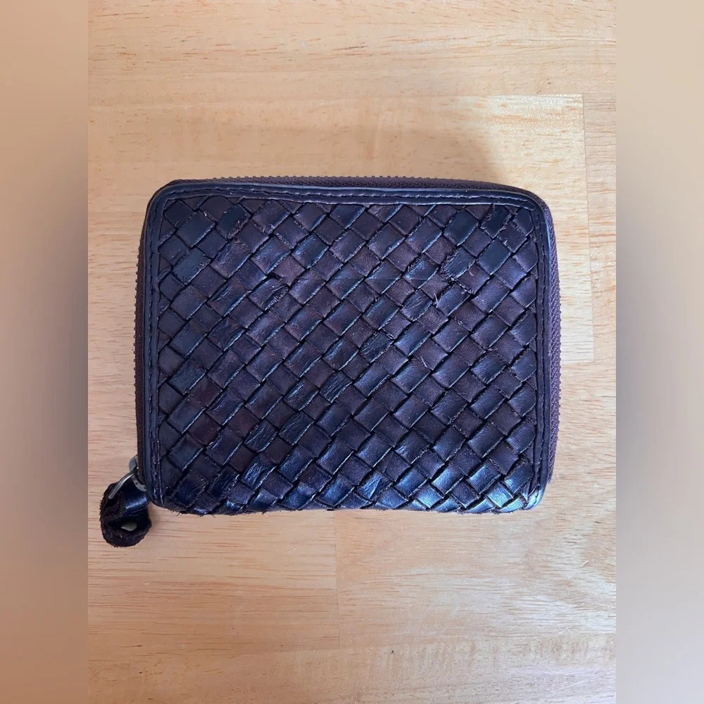 Marta Ponti Woven Dark Brown Leather Women's Wallet zip coin card wallet boho
